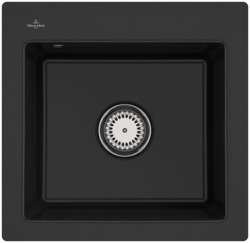 Bild von VILLEROY BOCH Subway 50 S flat flächenbündige Spüle, inklusive Ablaufgarnitur mit Handbetätigung, aus Keramik, 490 x 475 mm, Chromite CeramicPlus #33151FJ0