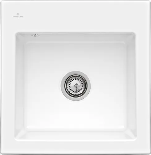Bild von VILLEROY BOCH Subway 50 S flat flächenbündige Spüle, inklusive Ablaufgarnitur mit Handbetätigung, aus Keramik, 490 x 475 mm, Snow White CeramicPlus #33151FKG