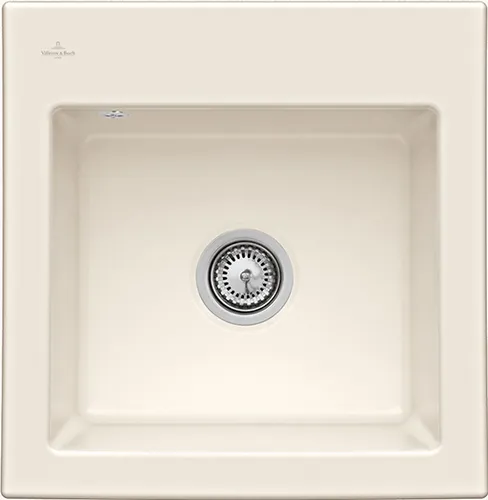 Bild von VILLEROY BOCH Subway 50 S flat flächenbündige Spüle, inklusive Ablaufgarnitur mit Handbetätigung, aus Keramik, 490 x 475 mm, Crema CeramicPlus #33151FKR