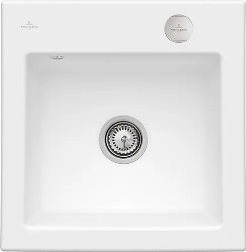 Bild von VILLEROY BOCH Subway 50 S Einbauspüle, inklusive Ablaufgarnitur mit Excenterbetätigung, aus Keramik, 525 x 510 mm, Stone White CeramicPlus #331502RW