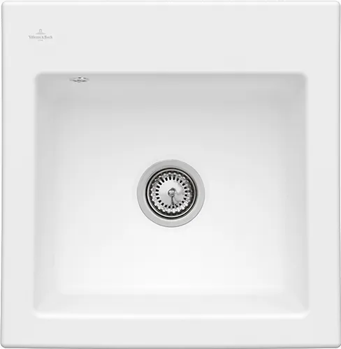 Bild von VILLEROY BOCH Subway 50 S flat flächenbündige Spüle, inklusive Ablaufgarnitur mit Handbetätigung, aus Keramik, 490 x 475 mm, Stone White CeramicPlus #33151FRW