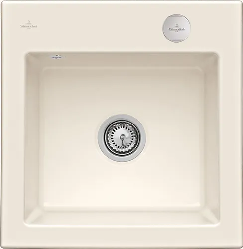 Bild von VILLEROY BOCH Subway 50 S flat flächenbündige Spüle, inklusive Ablaufgarnitur mit Excenterbetätigung, aus Keramik, 490 x 475 mm, Crema CeramicPlus #33152FKR