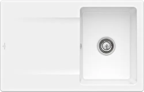 Bild von VILLEROY BOCH Siluet 45 Einbauspüle, inklusive Ablaufgarnitur mit Handbetätigung, aus TitanCeram, 800 x 510 mm, Snow White CeramicPlus #333401KG