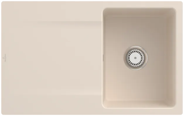 Bild von VILLEROY BOCH Siluet 45 flat flächenbündige Spüle, inklusive Ablaufgarnitur mit Handbetätigung, aus TitanCeram, 780 x 490 mm, Ivory CeramicPlus #33341FFU