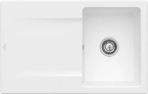 Bild von VILLEROY BOCH Siluet 45 Einbauspüle, inklusive Ablaufgarnitur mit Handbetätigung, aus TitanCeram, 800 x 510 mm, Stone White CeramicPlus #333401RW