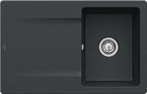 Bild von VILLEROY BOCH Siluet 45 flat flächenbündige Spüle, inklusive Ablaufgarnitur mit Handbetätigung, aus TitanCeram, 780 x 490 mm, Pure Black #33341FR7