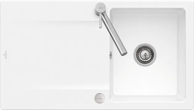 Bild von VILLEROY BOCH Siluet 50 flat flächenbündige Spüle, inklusive Ablaufgarnitur mit Excenterbetätigung, aus TitanCeram, 880 x 490 mm, Weiß Alpin CeramicPlus #33352FR1