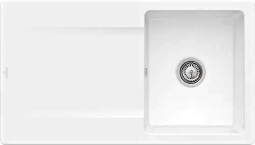 Bild von VILLEROY BOCH Siluet 50 flat flächenbündige Spüle, inklusive Ablaufgarnitur mit Handbetätigung, aus TitanCeram, 880 x 490 mm, Snow White CeramicPlus #33351FKG