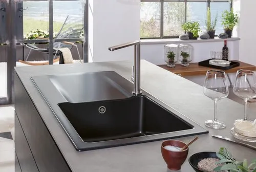 Obrázek VILLEROY BOCH Siluet 60 Built-in sink, included Waste system hand-operated, of TitanCeram, 1000 x 510 mm, Almond CeramicPlus #333601AM