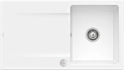 Bild von VILLEROY BOCH Siluet 50 flat flächenbündige Spüle, inklusive Ablaufgarnitur mit Excenterbetätigung, aus TitanCeram, 880 x 490 mm, Snow White CeramicPlus #33352FKG