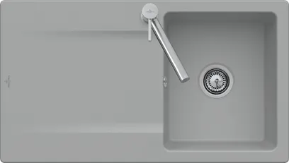 Bild von VILLEROY BOCH Siluet 50 flat flächenbündige Spüle, inklusive Ablaufgarnitur mit Excenterbetätigung, aus TitanCeram, 880 x 490 mm, Chromite CeramicPlus #33352FJ0