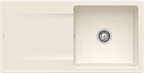 Bild von VILLEROY BOCH Siluet 60 flat flächenbündige Spüle, inklusive Ablaufgarnitur mit Handbetätigung, aus TitanCeram, 980 x 490 mm, Crema CeramicPlus #33361FKR