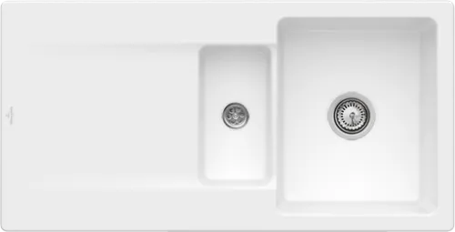 Bild von VILLEROY BOCH Siluet 60 R flat flächenbündige Spüle, inklusive Ablaufgarnitur mit Excenterbetätigung, aus TitanCeram, 980 x 490 mm, Stone White CeramicPlus #33372FRW