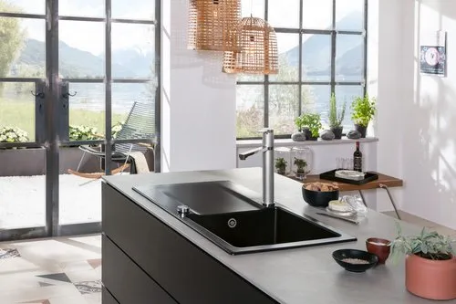 Bild von VILLEROY BOCH Siluet 60 Einbauspüle, inklusive Ablaufgarnitur mit Excenterbetätigung, aus TitanCeram, 1000 x 510 mm, Pure Black #333602R7