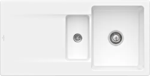 Bild von VILLEROY BOCH Siluet 60 R flat flächenbündige Spüle, inklusive Ablaufgarnitur mit Excenterbetätigung, aus TitanCeram, 980 x 490 mm, Weiß Alpin CeramicPlus #33372FR1