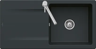 Bild von VILLEROY BOCH Siluet 60 flat flächenbündige Spüle, inklusive Ablaufgarnitur mit Excenterbetätigung, aus TitanCeram, 980 x 490 mm, Chromite CeramicPlus #33362FJ0
