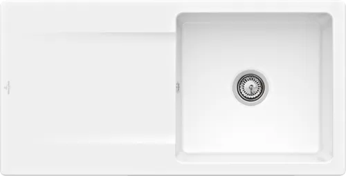 Bild von VILLEROY BOCH Siluet 60 flat flächenbündige Spüle, inklusive Ablaufgarnitur mit Excenterbetätigung, aus TitanCeram, 980 x 490 mm, Snow White CeramicPlus #33362FKG