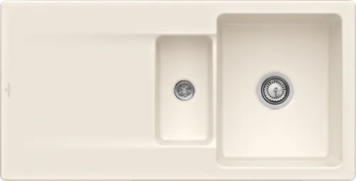 Bild von VILLEROY BOCH Siluet 60 R flat flächenbündige Spüle, inklusive Ablaufgarnitur mit Excenterbetätigung, aus TitanCeram, 980 x 490 mm, Crema CeramicPlus #33372FKR