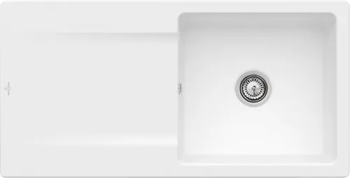 Bild von VILLEROY BOCH Siluet 60 flat flächenbündige Spüle, inklusive Ablaufgarnitur mit Excenterbetätigung, aus TitanCeram, 980 x 490 mm, Stone White CeramicPlus #33362FRW