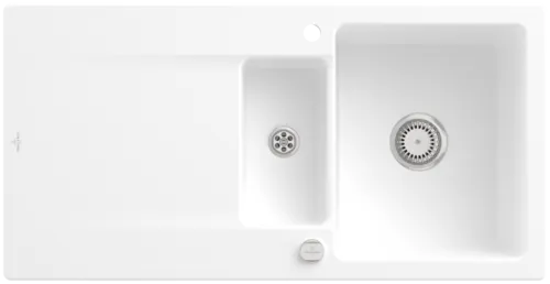 Bild von VILLEROY BOCH Siluet 60 R Einbauspüle, inklusive Ablaufgarnitur mit Excenterbetätigung, aus TitanCeram, 1000 x 510 mm, Stone White CeramicPlus #333702RW