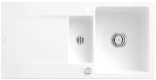 Bild von VILLEROY BOCH Siluet 60 R Einbauspüle, inklusive Ablaufgarnitur mit Excenterbetätigung, aus TitanCeram, 1000 x 510 mm, Snow White CeramicPlus #333702KG