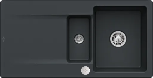 Bild von VILLEROY BOCH Siluet 60 R flat flächenbündige Spüle, inklusive Ablaufgarnitur mit Excenterbetätigung, aus TitanCeram, 980 x 490 mm, Pure Black #33372FR7