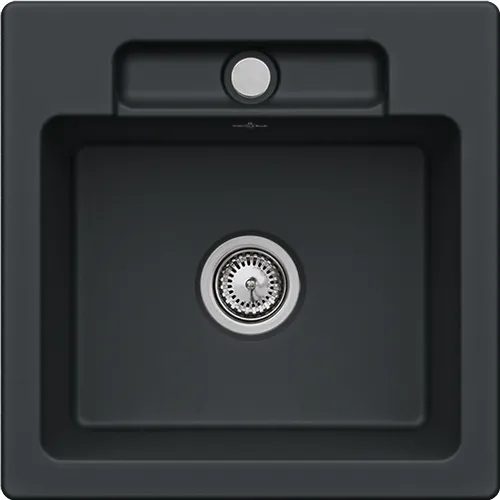 Bild von VILLEROY BOCH Siluet 50 S flat flächenbündige Spüle, inklusive Ablaufgarnitur mit Handbetätigung, aus TitanCeram, 470 x 470 mm, Ebony CeramicPlus #33451FS5