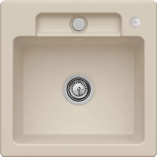 Bild von VILLEROY BOCH Siluet 50 S Einbauspüle, inklusive Ablaufgarnitur mit Excenterbetätigung, aus TitanCeram, 510 x 510 mm, Almond CeramicPlus #334502AM