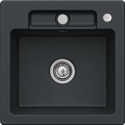 Bild von VILLEROY BOCH Siluet 50 S Einbauspüle, inklusive Ablaufgarnitur mit Excenterbetätigung, aus TitanCeram, 510 x 510 mm, Pure Black #334502R7