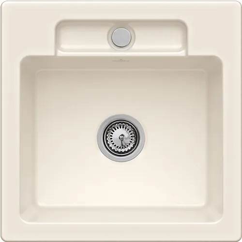 Bild von VILLEROY BOCH Siluet 50 S flat flächenbündige Spüle, inklusive Ablaufgarnitur mit Excenterbetätigung, aus TitanCeram, 470 x 470 mm, Crema CeramicPlus #33452FKR