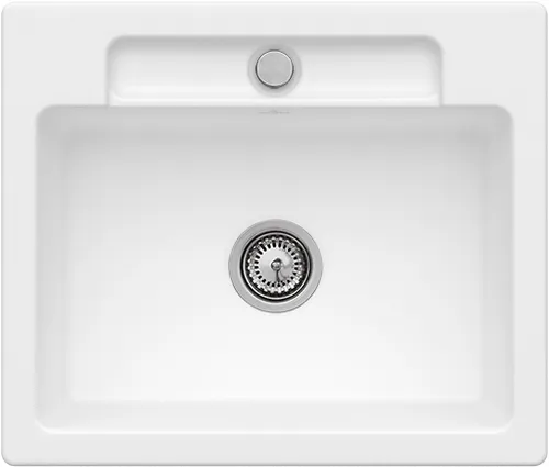 Bild von VILLEROY BOCH Siluet 60 S flat flächenbündige Spüle, inklusive Ablaufgarnitur mit Handbetätigung, aus TitanCeram, 600 x 510 mm, Stone White CeramicPlus #33461FRW