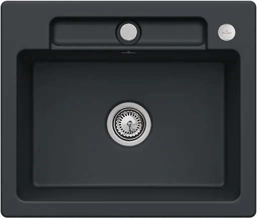 Bild von VILLEROY BOCH Siluet 60 S flat flächenbündige Spüle, inklusive Ablaufgarnitur mit Excenterbetätigung, aus TitanCeram, 600 x 510 mm, Pure Black #33462FR7