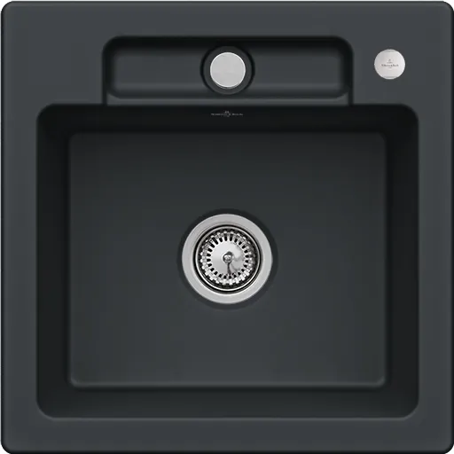 Bild von VILLEROY BOCH Siluet 50 S flat flächenbündige Spüle, inklusive Ablaufgarnitur mit Excenterbetätigung, aus TitanCeram, 470 x 470 mm, Pure Black #33452FR7