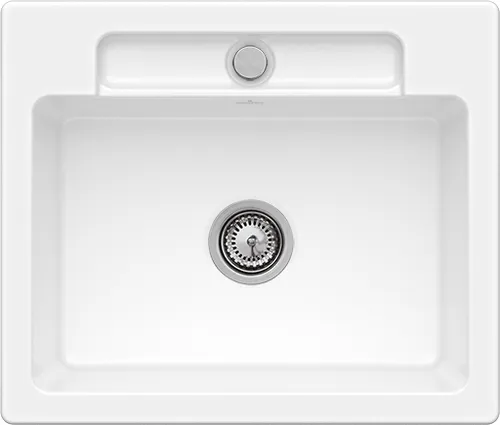 Bild von VILLEROY BOCH Siluet 60 S flat flächenbündige Spüle, inklusive Ablaufgarnitur mit Handbetätigung, aus TitanCeram, 600 x 510 mm, Snow White CeramicPlus #33461FKG