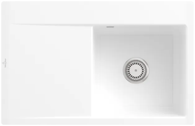 Bild von VILLEROY BOCH Subway Style 45 Flat flächenbündige Spüle, inklusive Ablaufgarnitur mit Handbetätigung, aus Keramik, 780 x 510 mm, Weiß Alpin CeramicPlus #33471FR1