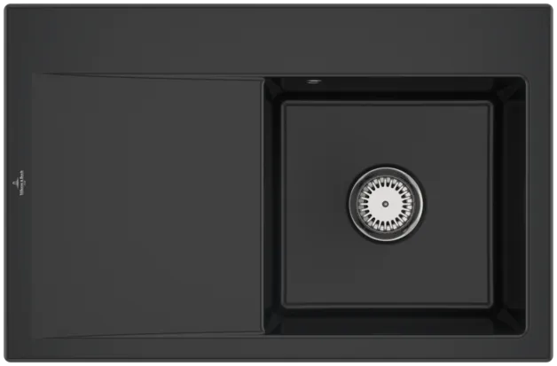 Bild von VILLEROY BOCH Subway Style 45 Einbauspüle, inklusive Ablaufgarnitur mit Handbetätigung, aus Keramik, 780 x 510 mm, Ebony CeramicPlus #334701S5
