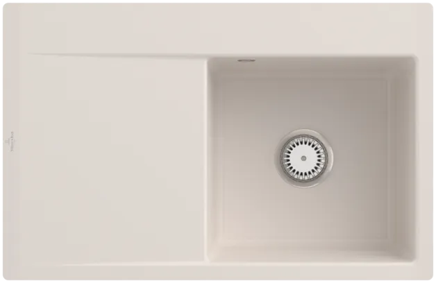 Bild von VILLEROY BOCH Subway Style 45 Flat flächenbündige Spüle, inklusive Ablaufgarnitur mit Handbetätigung, aus Keramik, 780 x 510 mm, Crema CeramicPlus #33471FKR