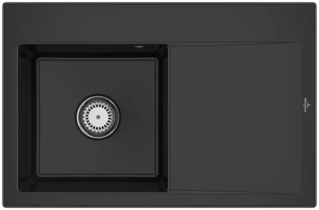 Bild von VILLEROY BOCH Subway Style 45 Einbauspüle, inklusive Ablaufgarnitur mit Handbetätigung, aus Keramik, 780 x 510 mm, Pure Black #334801R7