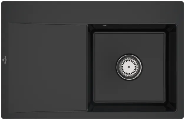 Obrázek VILLEROY BOCH Subway Style 45 Flat Flush-mounted sink, included Waste system hand-operated, of Ceramic, 780 x 510 mm, Pure Black #33471FR7