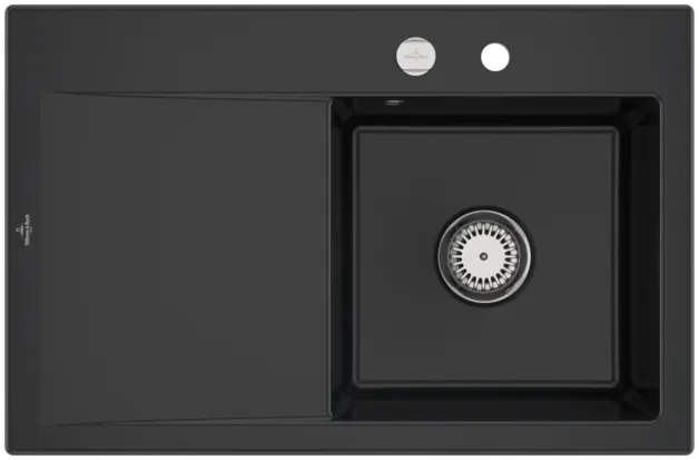 Bild von VILLEROY BOCH Subway Style 45 Einbauspüle, inklusive Ablaufgarnitur mit Excenterbetätigung, aus Keramik, 780 x 510 mm, Pure Black #334702R7