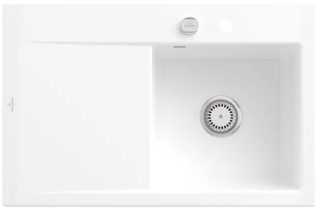 Bild von VILLEROY BOCH Subway Style 45 Einbauspüle, inklusive Ablaufgarnitur mit Excenterbetätigung, aus Keramik, 780 x 510 mm, Weiß Alpin CeramicPlus #334702R1