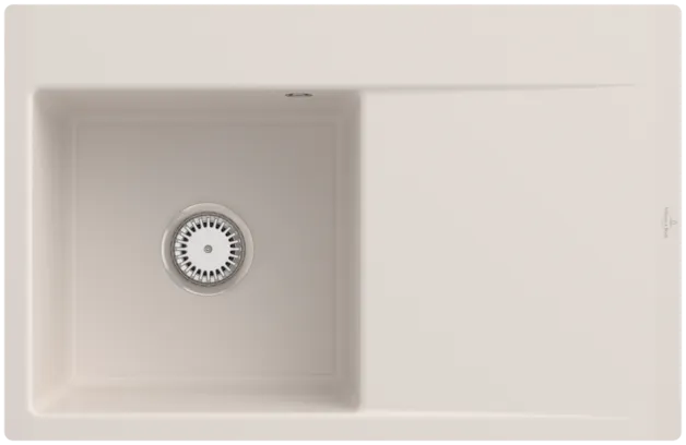 Bild von VILLEROY BOCH Subway Style 45 Flat flächenbündige Spüle, inklusive Ablaufgarnitur mit Handbetätigung, aus Keramik, 780 x 510 mm, Crema CeramicPlus #33481FKR