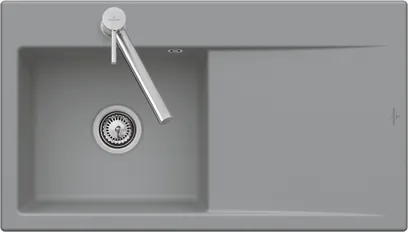 Bild von VILLEROY BOCH Subway Style 50 Flat flächenbündige Spüle, inklusive Ablaufgarnitur mit Excenterbetätigung, aus Keramik, 880 x 490 mm, Stone White CeramicPlus #33512FRW