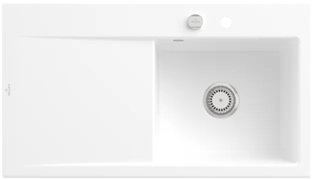 Bild von VILLEROY BOCH Subway Style 50 Einbauspüle, inklusive Ablaufgarnitur mit Excenterbetätigung, aus Keramik, 900 x 510 mm, Stone White CeramicPlus #335102RW