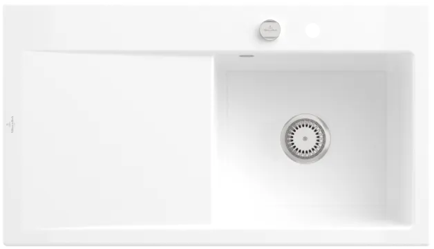 Bild von VILLEROY BOCH Subway Style 50 Einbauspüle, inklusive Ablaufgarnitur mit Excenterbetätigung, aus Keramik, 900 x 510 mm, Weiß Alpin CeramicPlus #335102R1