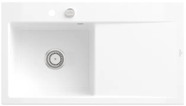 Bild von VILLEROY BOCH Subway Style 50 Einbauspüle, inklusive Ablaufgarnitur mit Excenterbetätigung, aus Keramik, 900 x 510 mm, Snow White CeramicPlus #335202KG