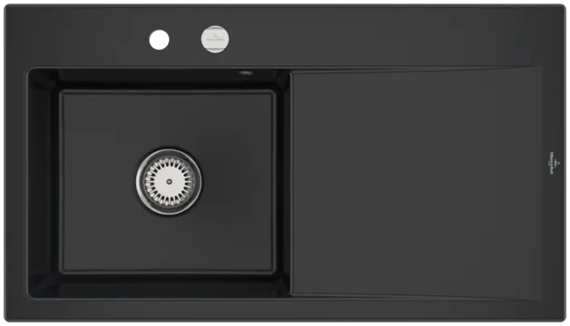 Bild von VILLEROY BOCH Subway Style 50 Einbauspüle, inklusive Ablaufgarnitur mit Excenterbetätigung, aus Keramik, 900 x 510 mm, Pure Black #335202R7
