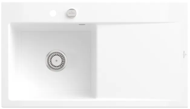 Bild von VILLEROY BOCH Subway Style 50 Einbauspüle, inklusive Ablaufgarnitur mit Excenterbetätigung, aus Keramik, 900 x 510 mm, Weiß Alpin CeramicPlus #335202R1