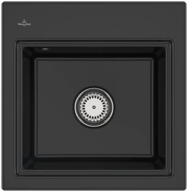 Bild von VILLEROY BOCH Subway Style 50 S Einbauspüle, inklusive Ablaufgarnitur mit Handbetätigung, Abtropfgitter, aus Keramik, 500 x 510 mm, Ebony CeramicPlus #335501S5