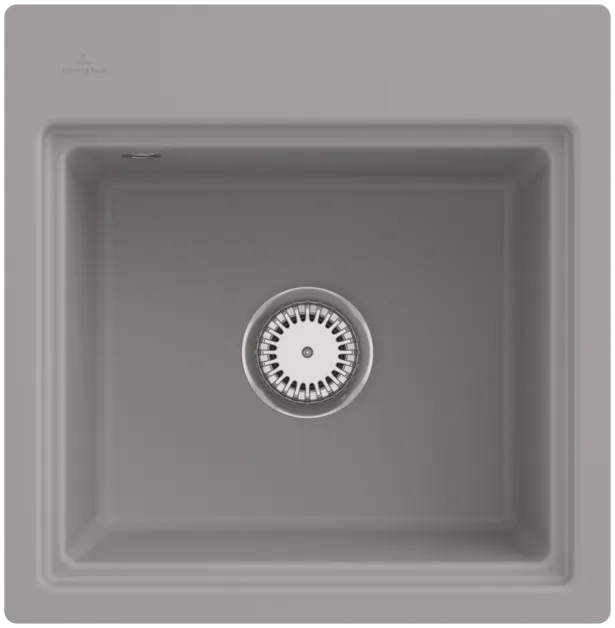 Bild von VILLEROY BOCH Subway Style 50 S Flat flächenbündige Spüle, inklusive Ablaufgarnitur mit Handbetätigung, Abtropfgitter, aus Keramik, 500 x 510 mm, Fossil CeramicPlus #33551FKD